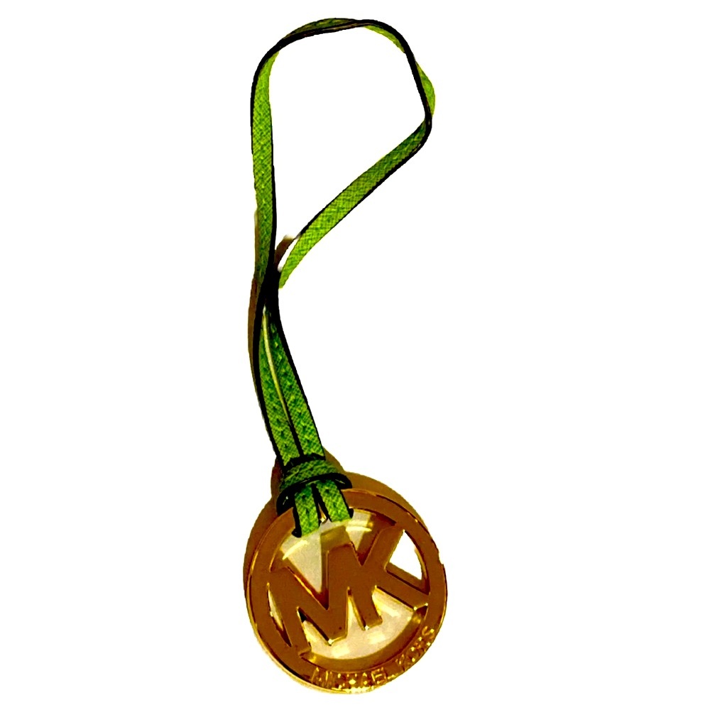 Michael Kors Signature Hang tag Fob Charm LUGGAGE Lime Green 2" wide 7" long